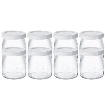 Set of 8 180 ml yogurt jars with yogurt lid